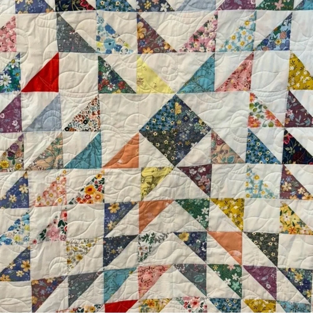 Handmade Multicolor Patchwork Quilt - White and Red Accent